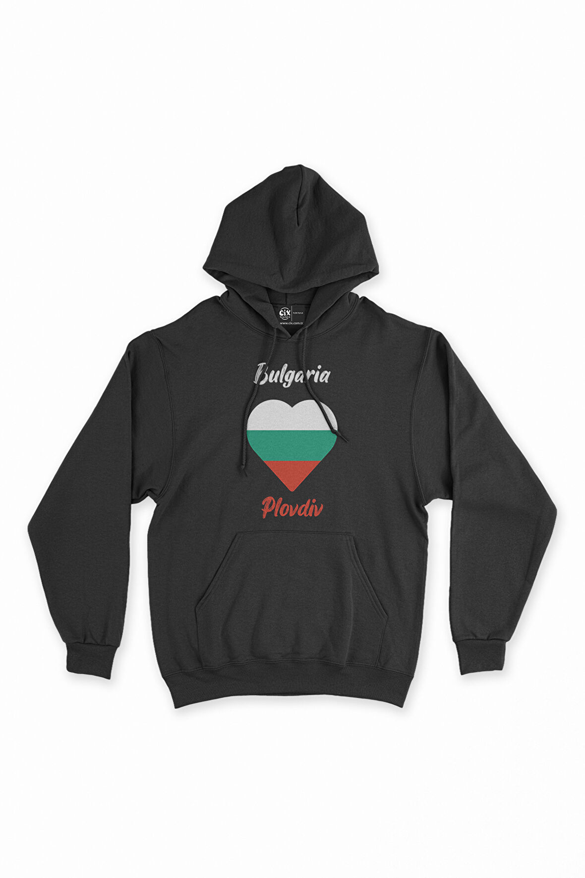 Plovdiv Bulgaristan Bayraklı Kalpli Siyah Sweatshirt Hoodie
