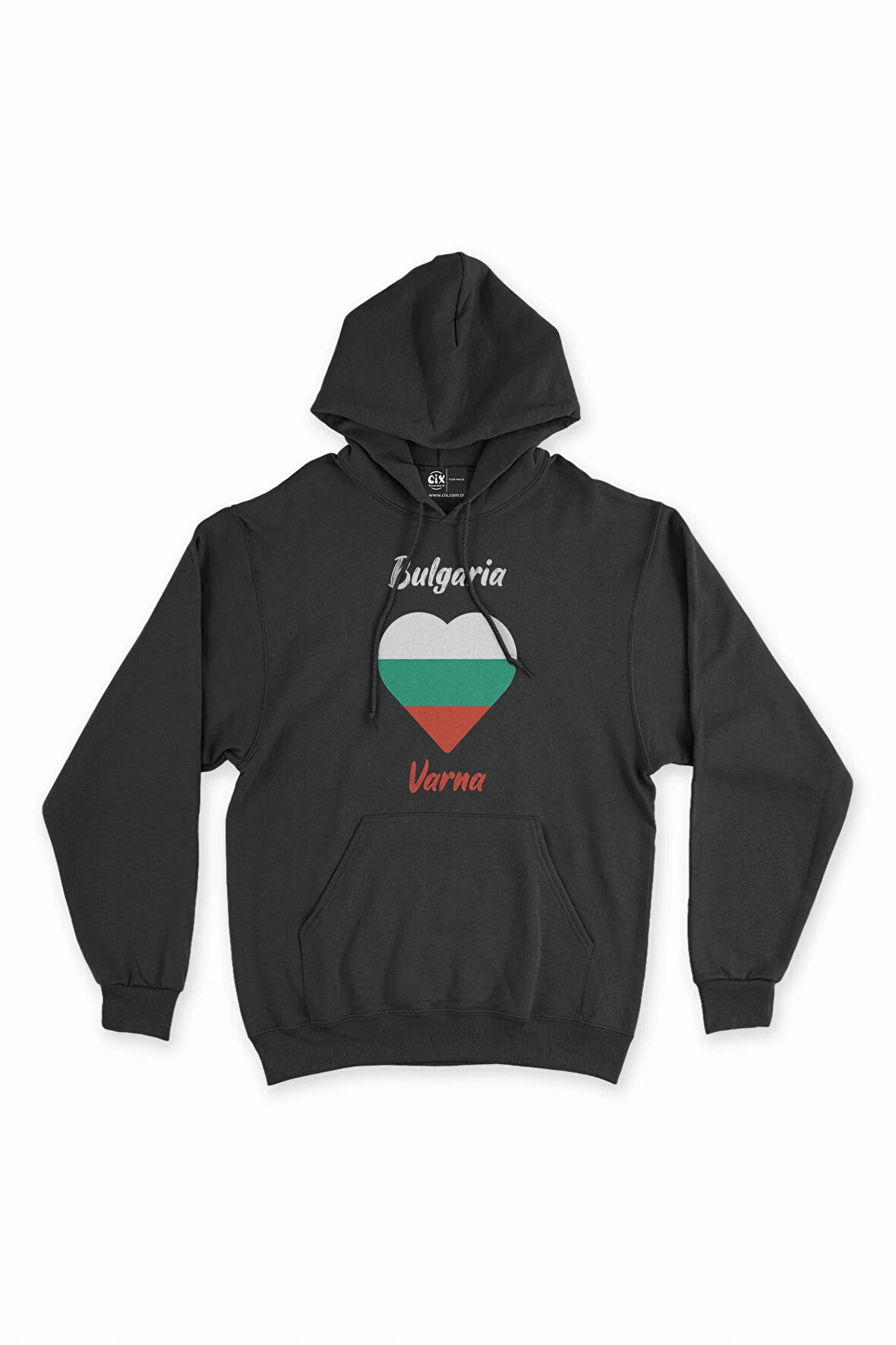 Varna Bulgaristan Bayraklı Kalpli Siyah Sweatshirt Hoodie
