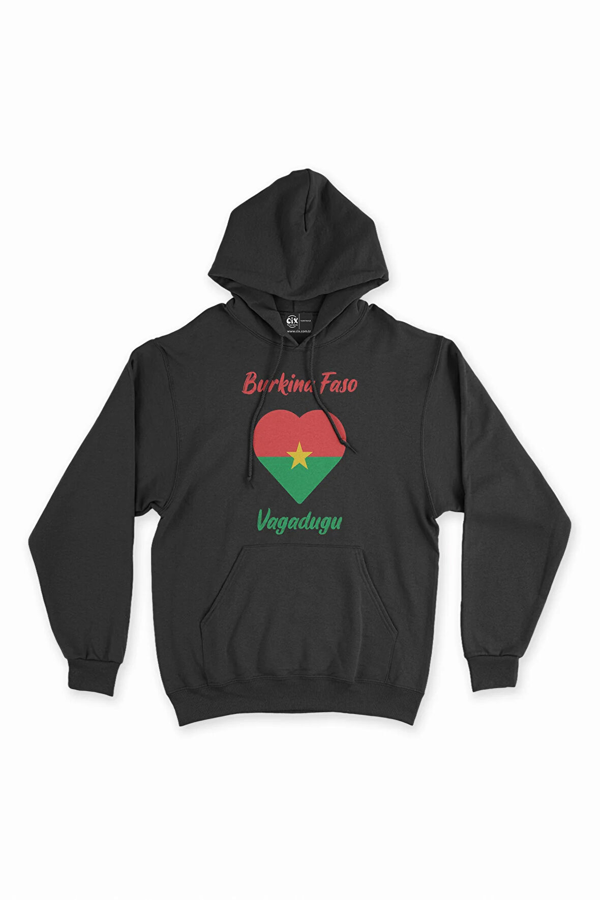 Vagadugu Burkina Faso Bayraklı Kalpli Siyah Sweatshirt Hoodie