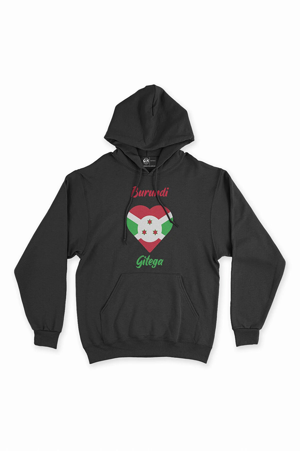 Gitega Burundi Bayraklı Kalpli Siyah Sweatshirt Hoodie