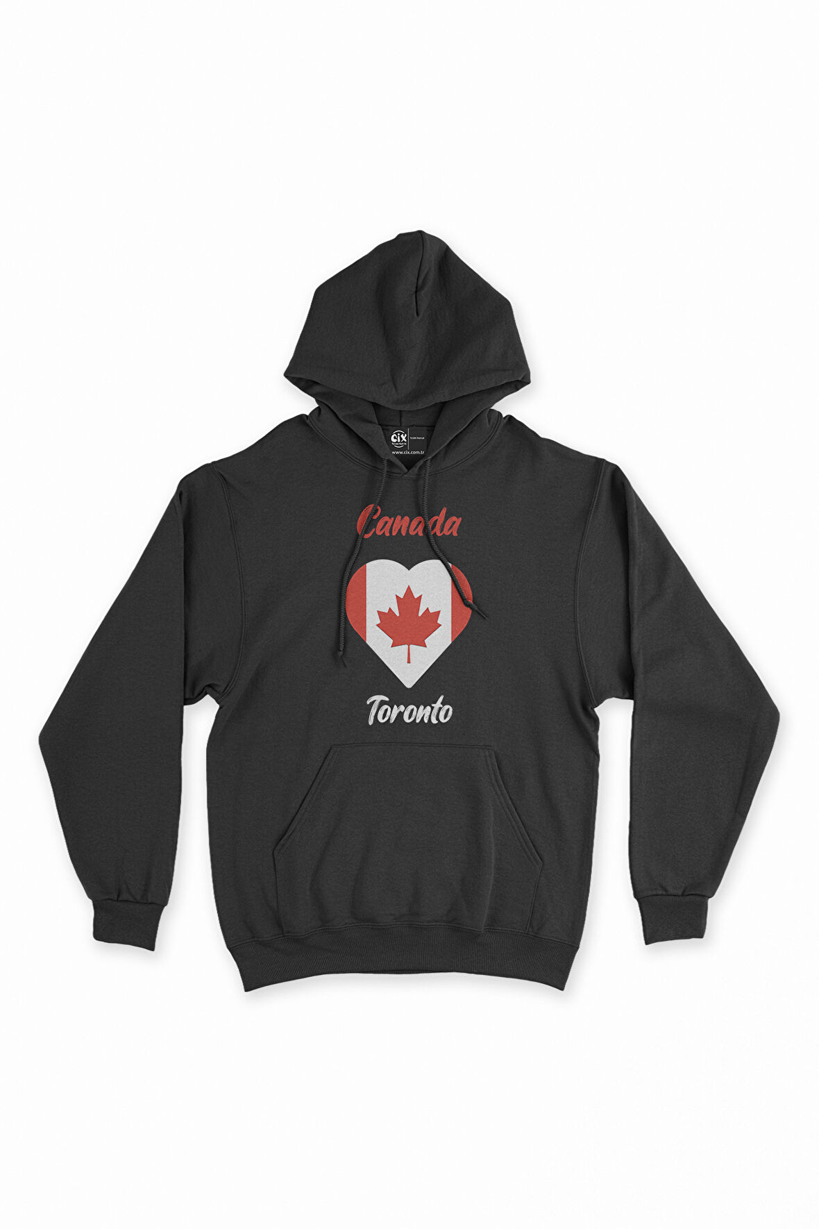 Toronto Canada Bayraklı Kalpli Siyah Sweatshirt Hoodie