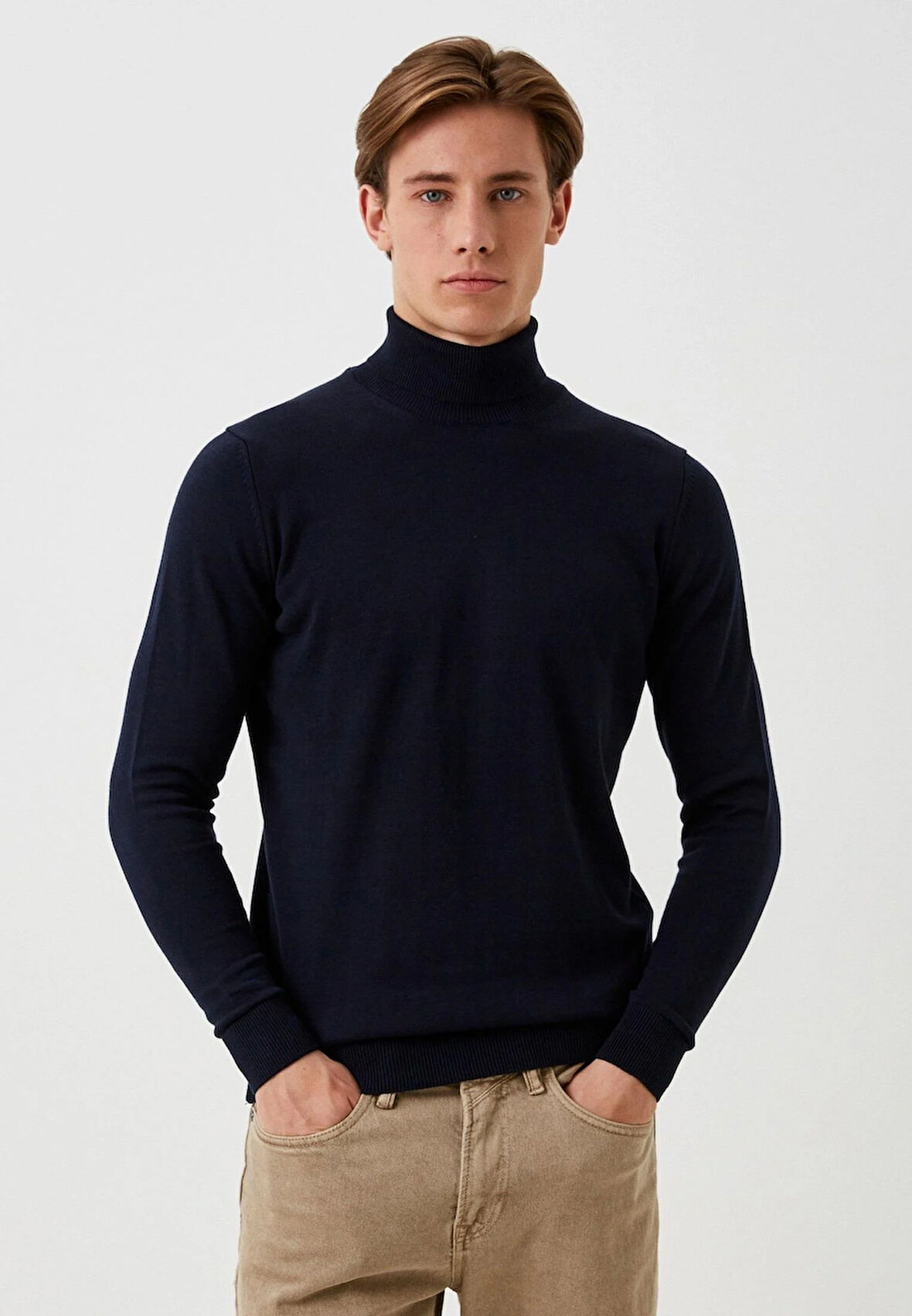 Erkek Tam Balıkçı Boğazlı Triko Lacivert Slim Fit Pamuklu Sık Örme Kazak NCS JEANS 3003