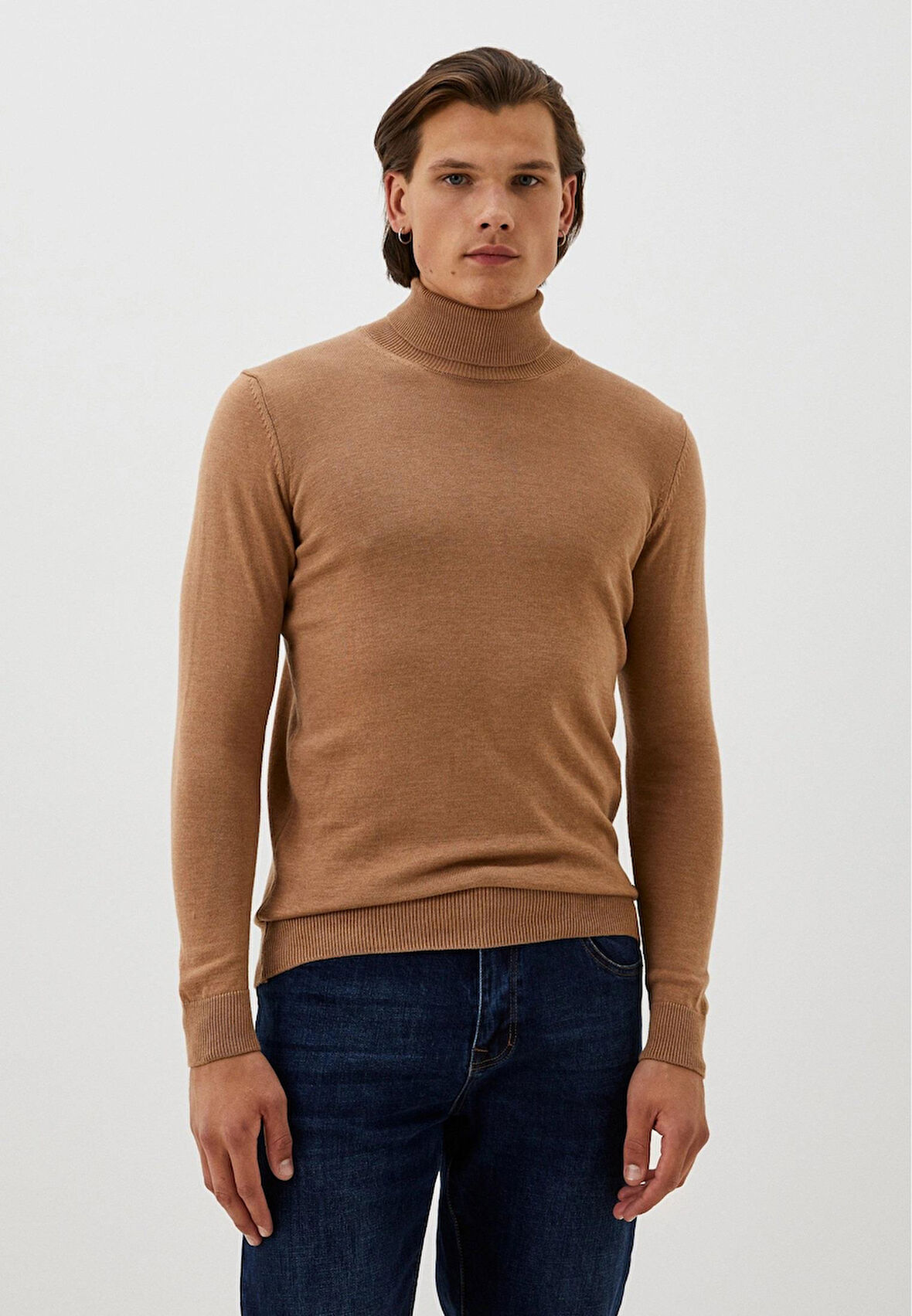 Erkek Tam Balıkçı Boğazlı Triko Camel Slim Fit Pamuklu Sık Örme Kazak NCS JEANS 3003