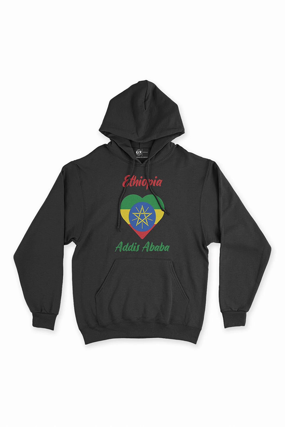 Addis Ababa Etiyopya Bayraklı Kalpli Siyah Sweatshirt Hoodie