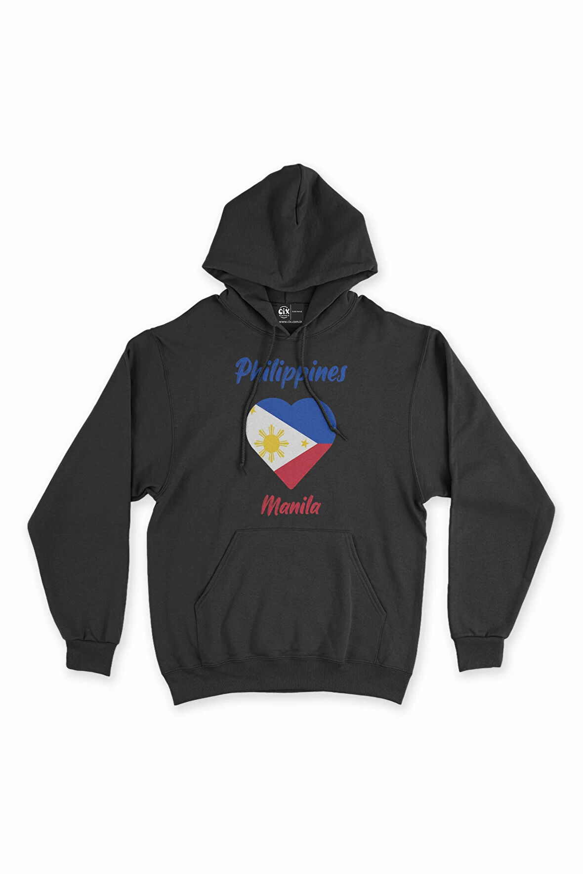 Manila Filipinler Bayraklı Kalpli Siyah Sweatshirt Hoodie