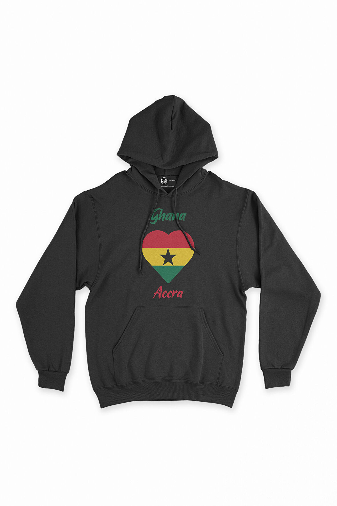 Accra Gana Bayraklı Kalpli Siyah Sweatshirt Hoodie
