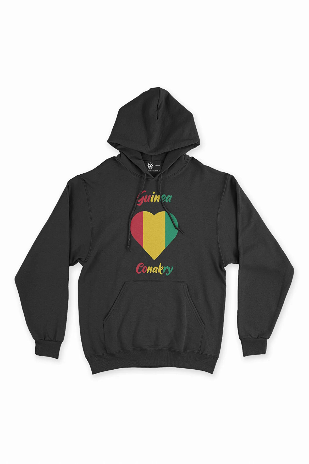 Conakry Gine Bayraklı Kalpli Siyah Sweatshirt Hoodie