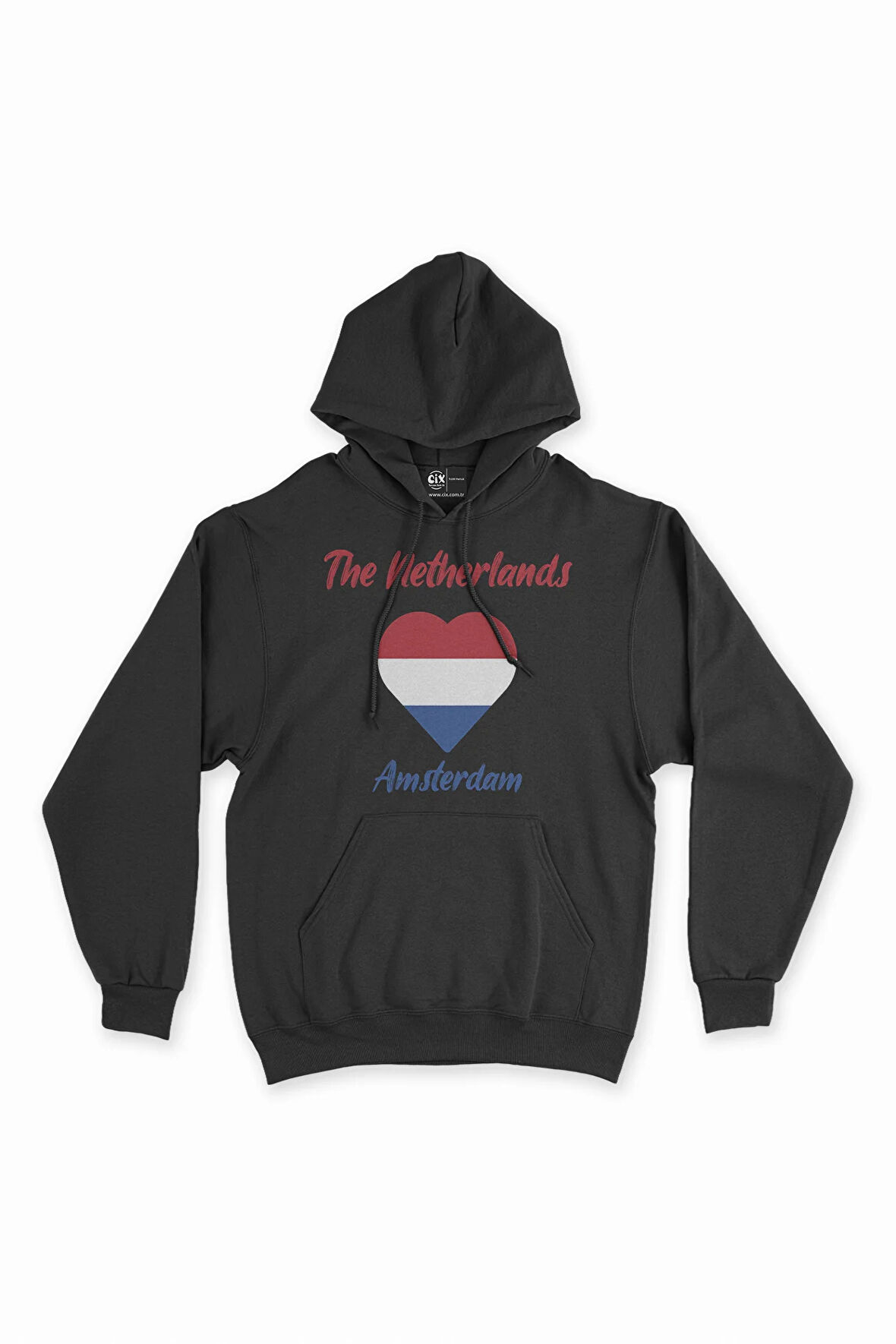 Amsterdam Hollanda Bayraklı Kalpli Siyah Sweatshirt Hoodie