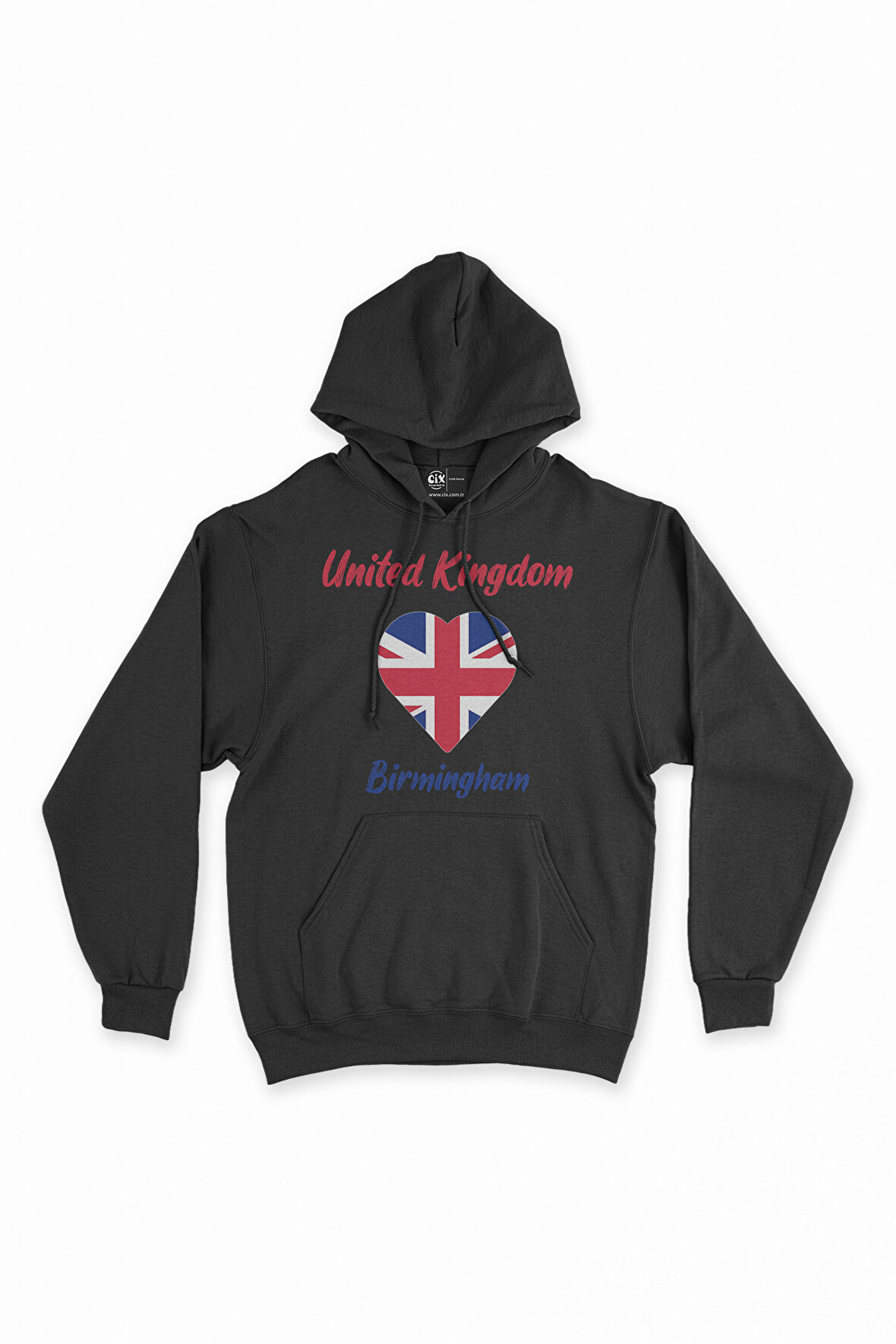 Birmingham İngiltere Bayraklı Kalpli Siyah Sweatshirt Hoodie