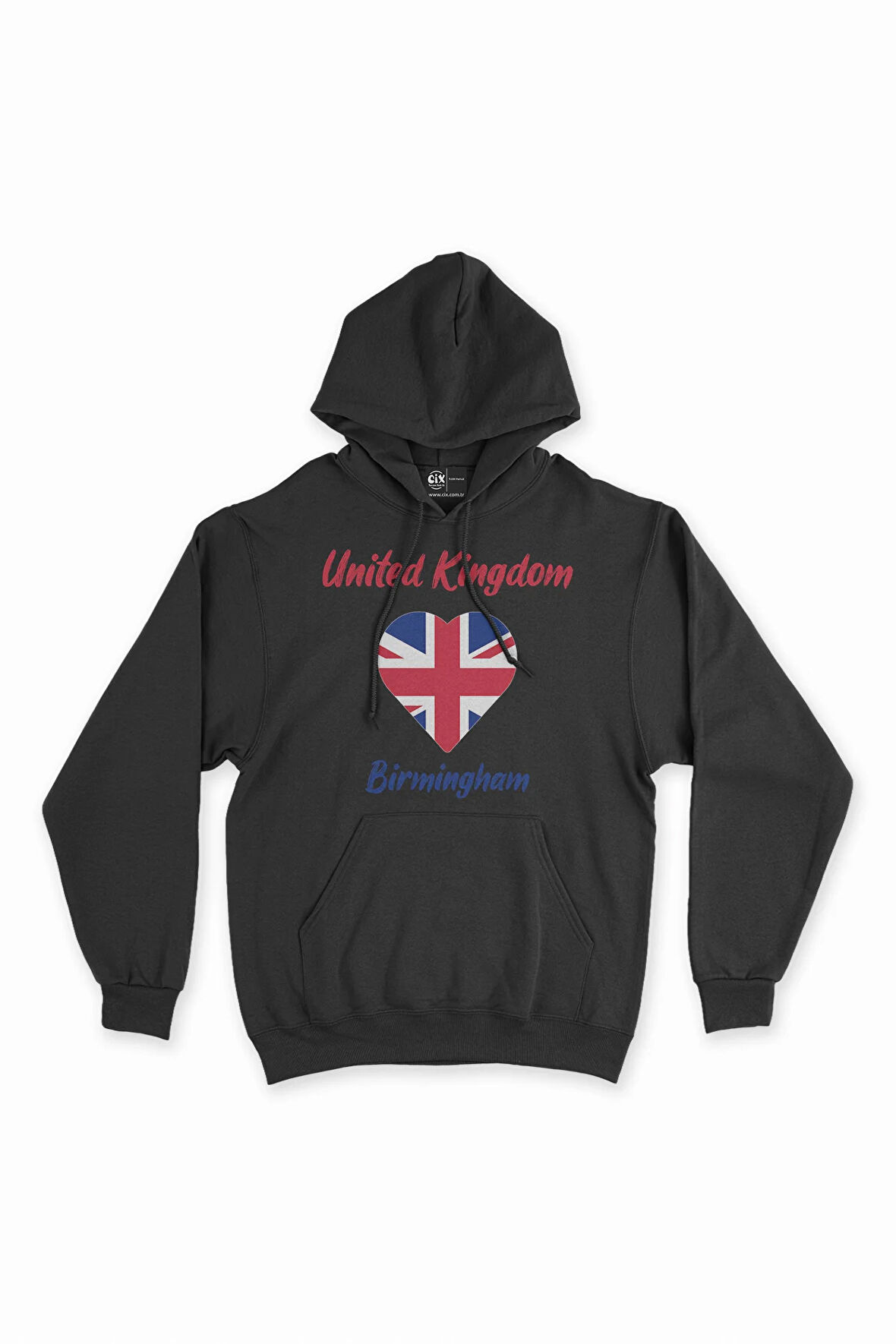 Birmingham İngiltere Bayraklı Kalpli Siyah Sweatshirt Hoodie