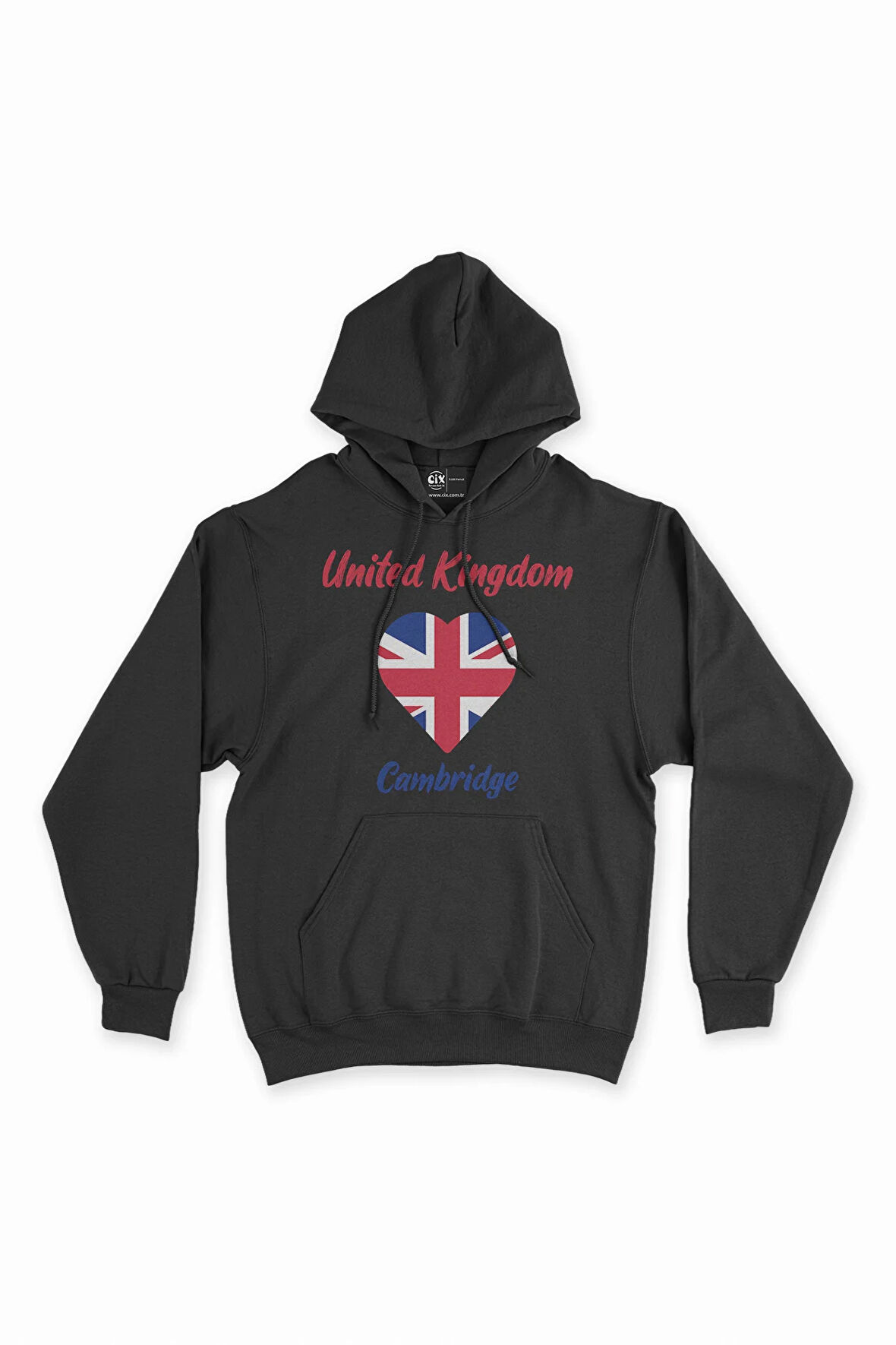 Cambridge İngiltere Bayraklı Kalpli Siyah Sweatshirt Hoodie