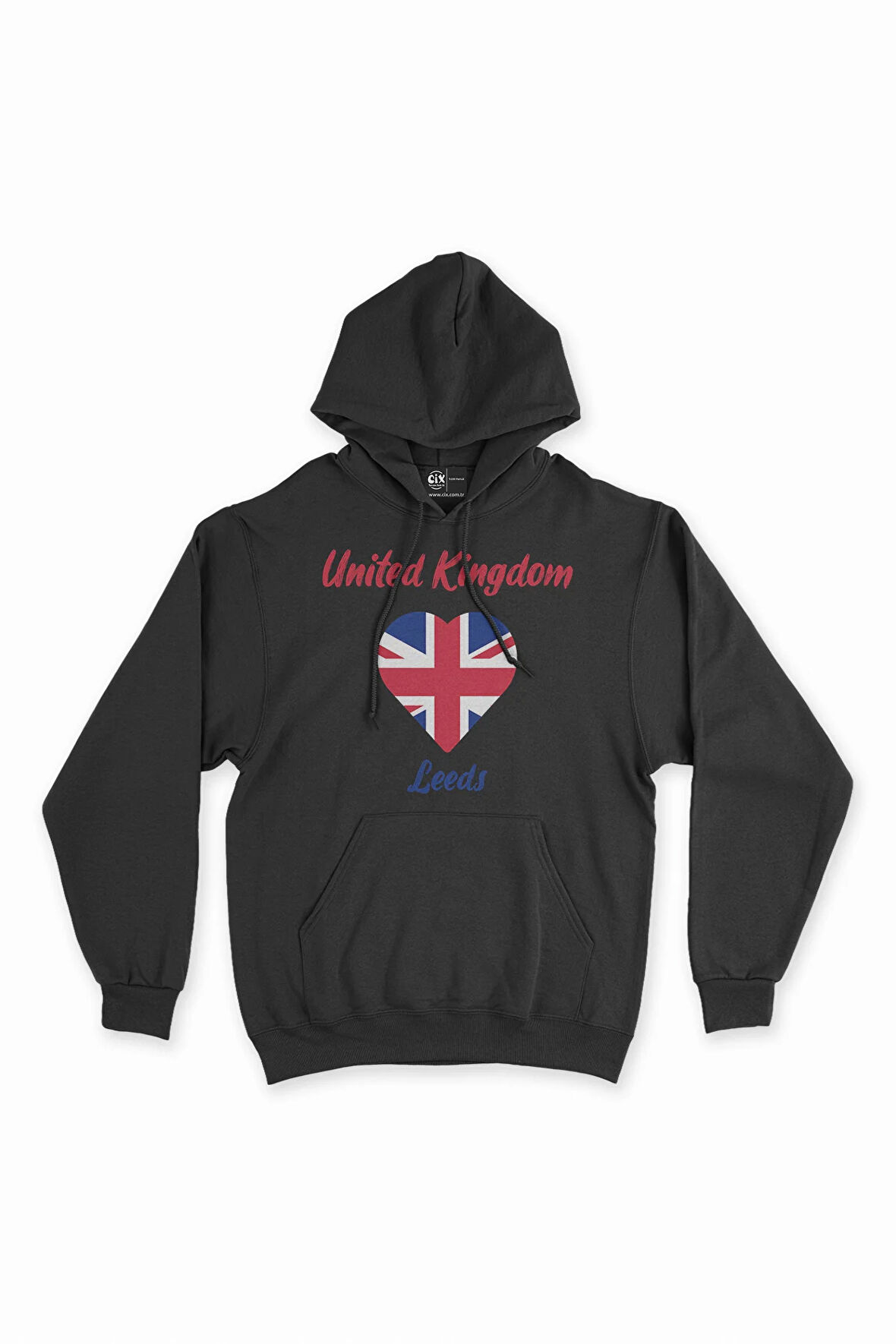 Leeds İngiltere Bayraklı Kalpli Siyah Sweatshirt Hoodie