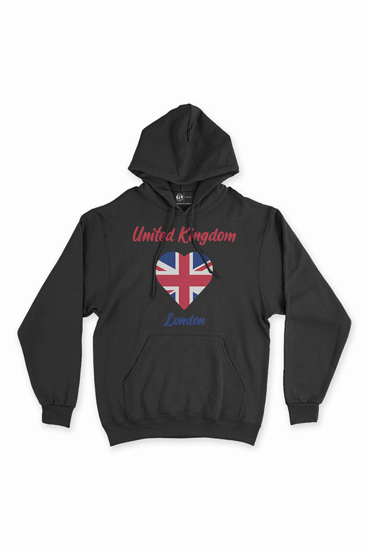 Londra İngiltere Bayraklı Kalpli Siyah Sweatshirt Hoodie