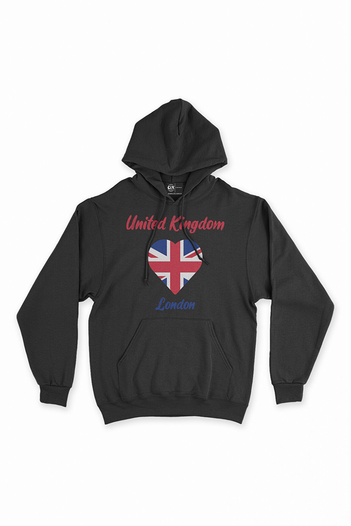 Londra İngiltere Bayraklı Kalpli Siyah Sweatshirt Hoodie