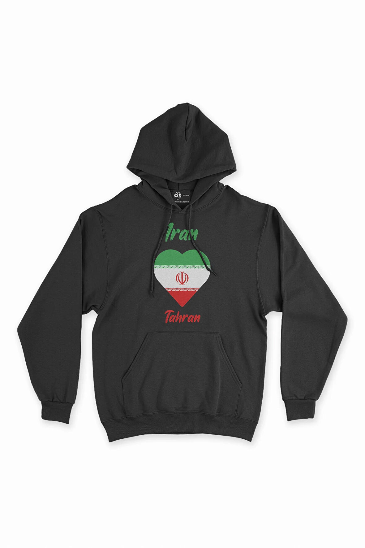 Tahran İran Bayraklı Kalpli Siyah Sweatshirt Hoodie