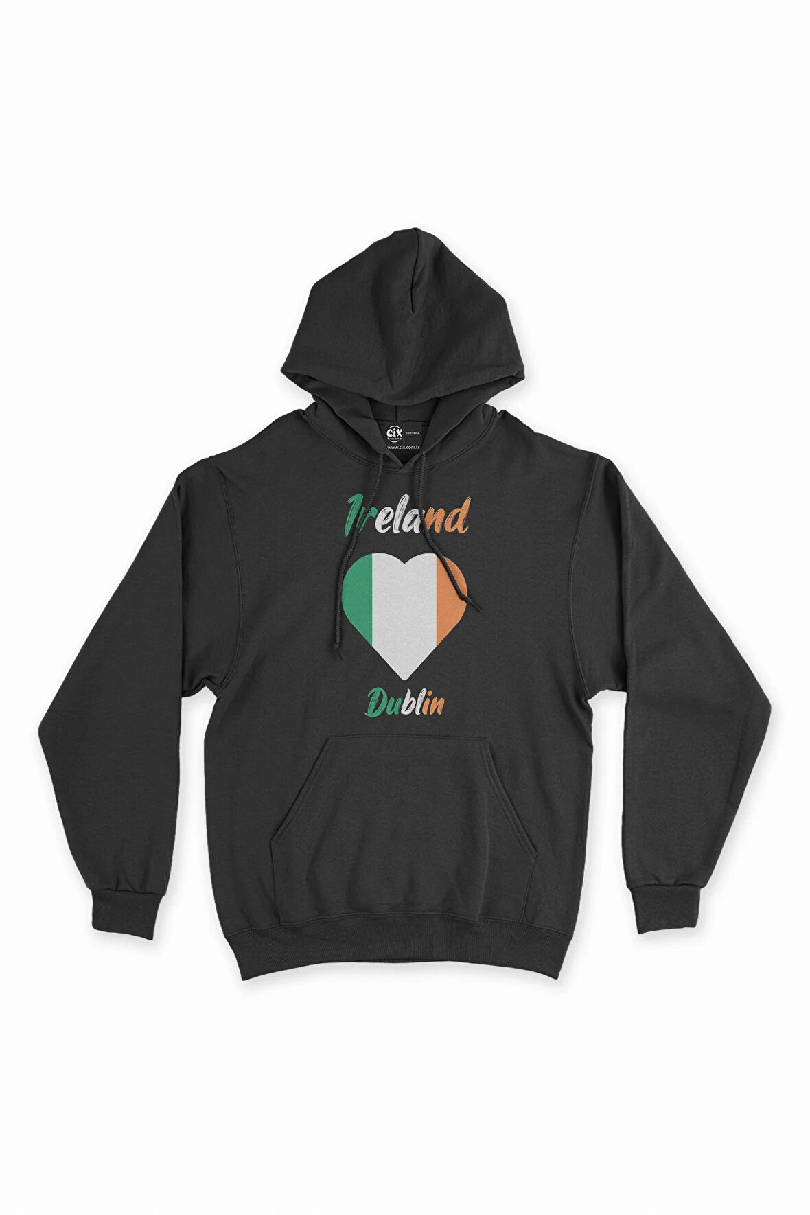 Dublin İrlanda Bayraklı Kalpli Siyah Sweatshirt Hoodie