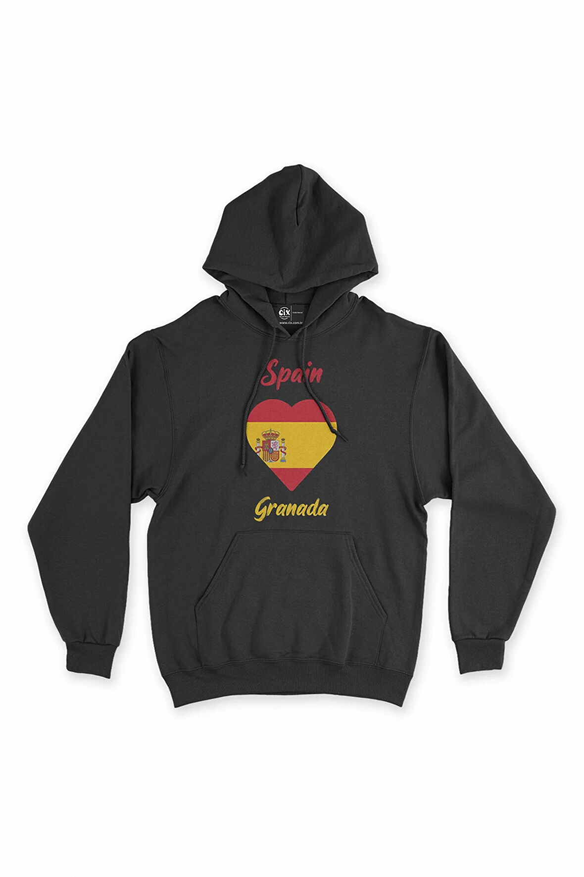 Granada İspanya Bayraklı Kalpli Siyah Sweatshirt Hoodie