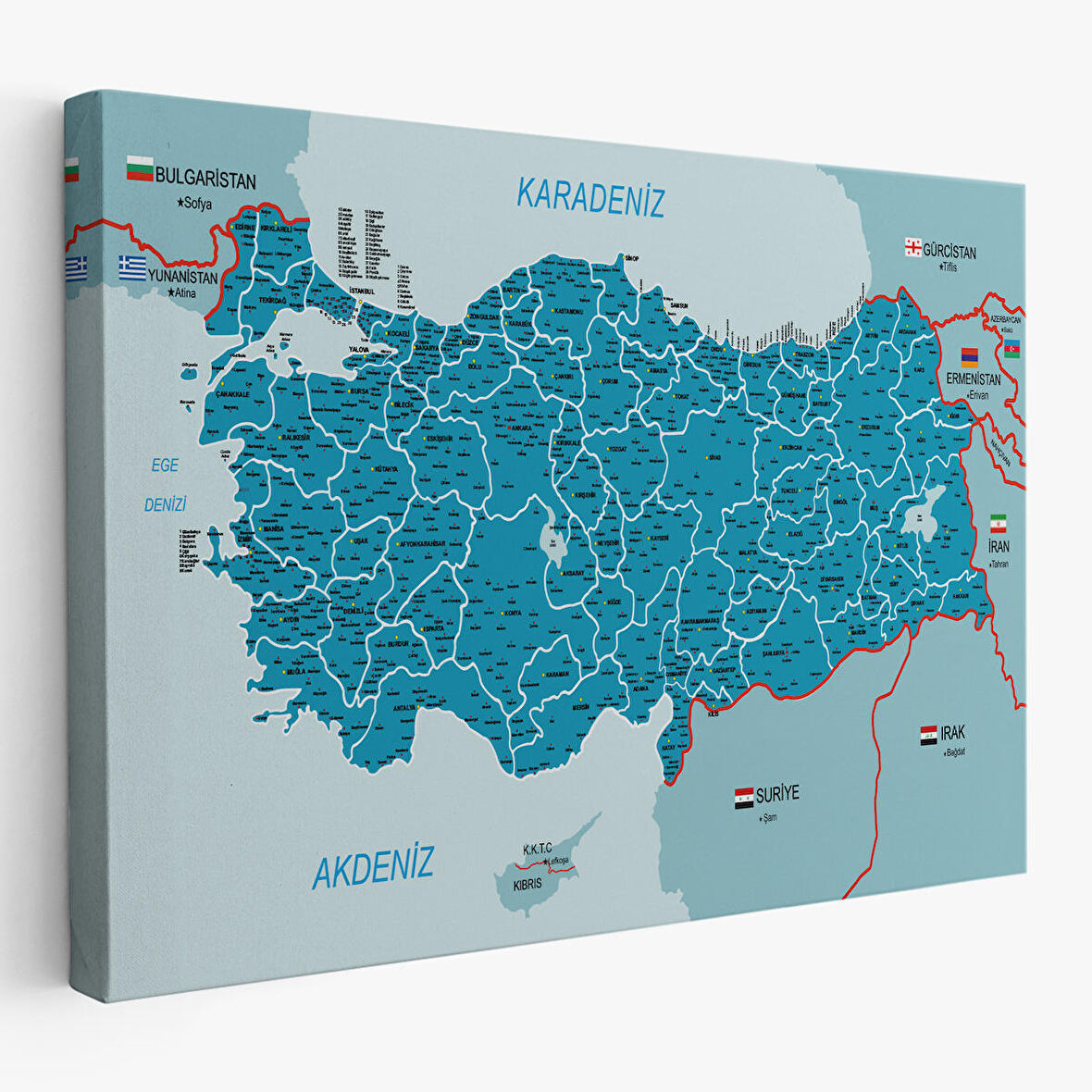 Harita Sepeti Türkiye Haritası Kanvas Tablo İl ve İlçeli Ayrıntılı Eğitici Komşulu Tablo 3003