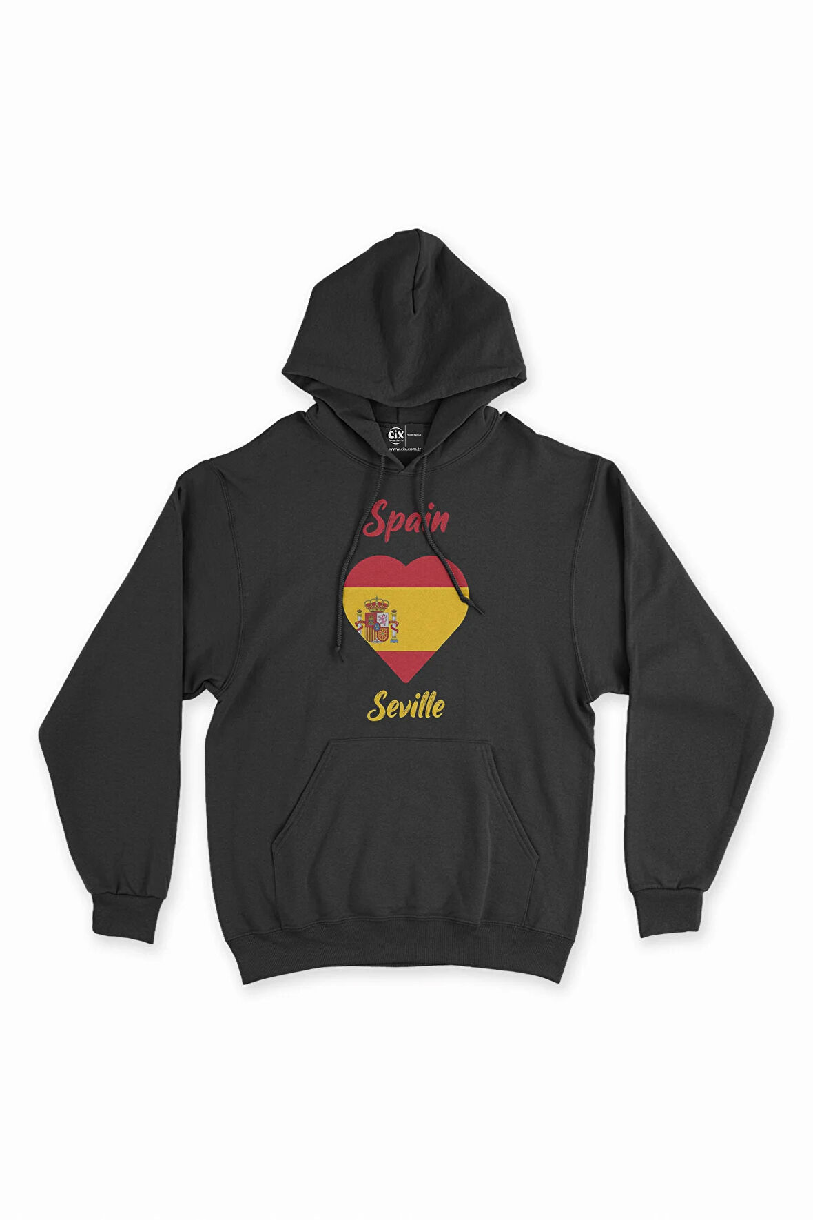 Sevilya İspanya Bayraklı Kalpli Siyah Sweatshirt Hoodie