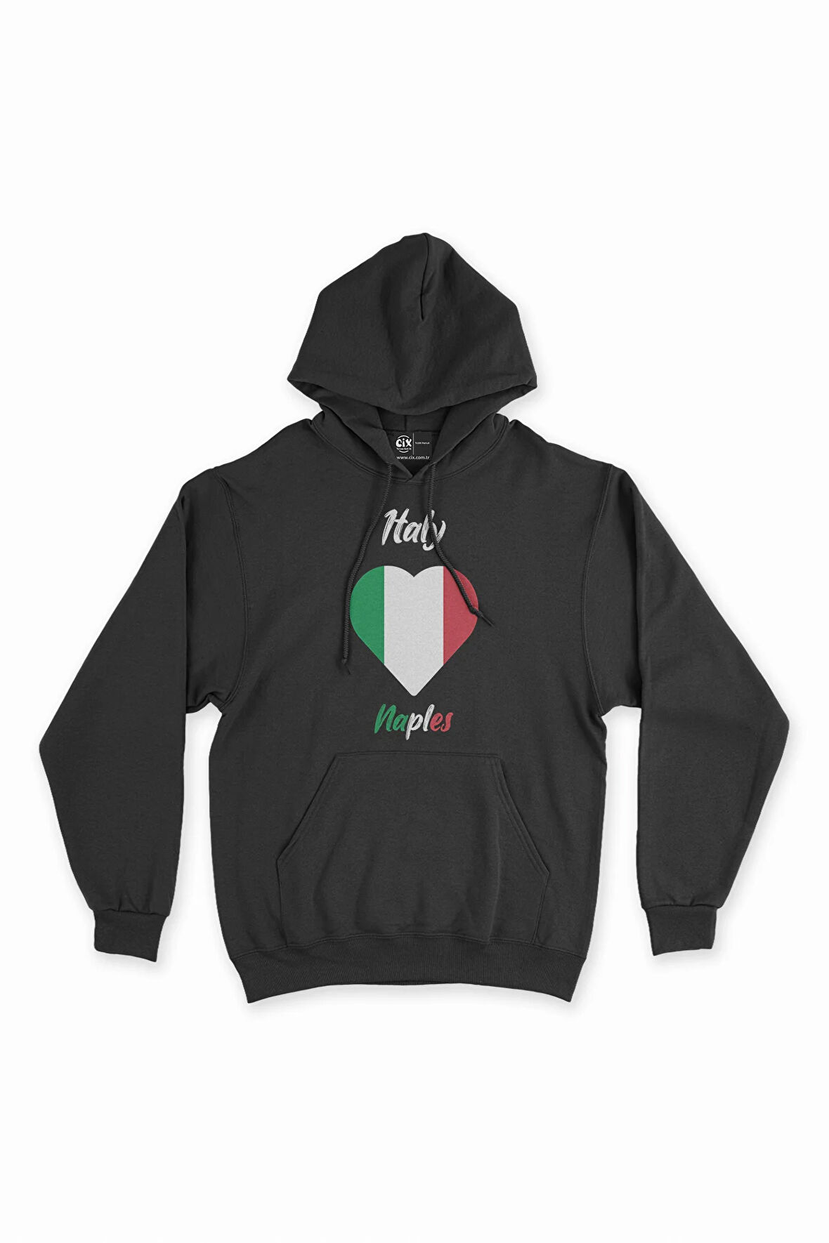 Napoli İtalya Bayraklı Kalpli Siyah Sweatshirt Hoodie