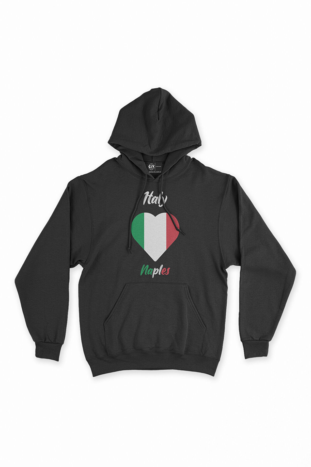 Napoli İtalya Bayraklı Kalpli Siyah Sweatshirt Hoodie