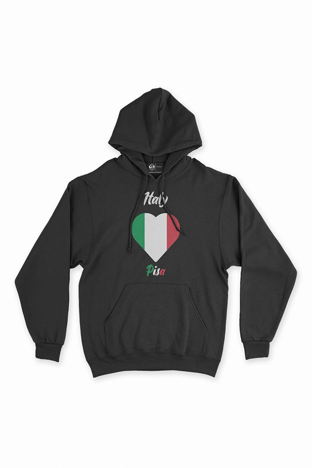 Pisa İtalya Bayraklı Kalpli Siyah Sweatshirt Hoodie