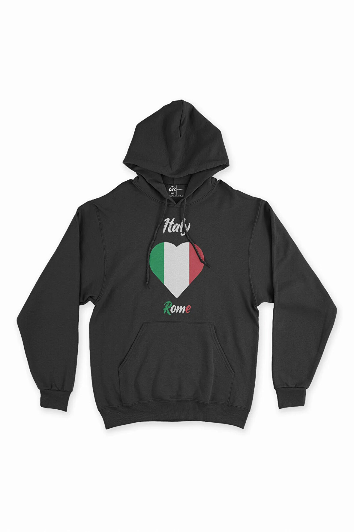 Roma İtalya Bayraklı Kalpli Siyah Sweatshirt Hoodie