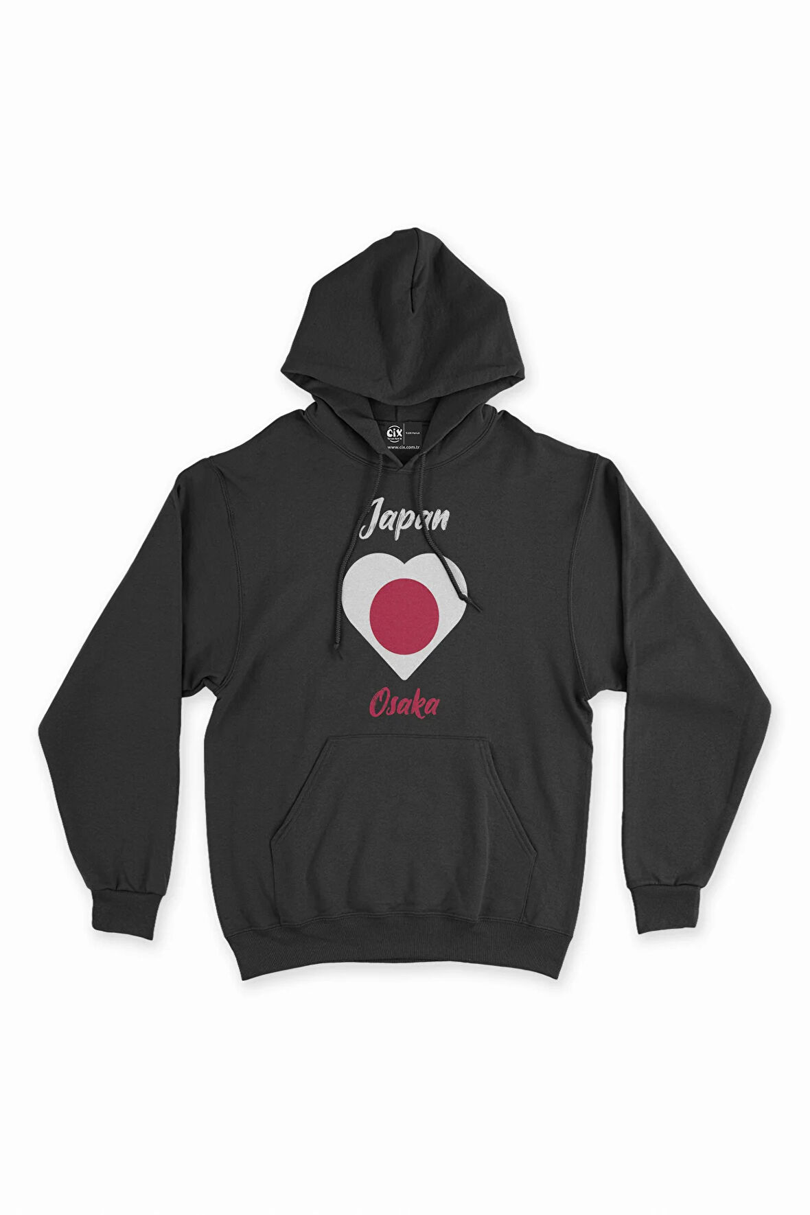 Osaka Japonya Bayraklı Kalpli Siyah Sweatshirt Hoodie