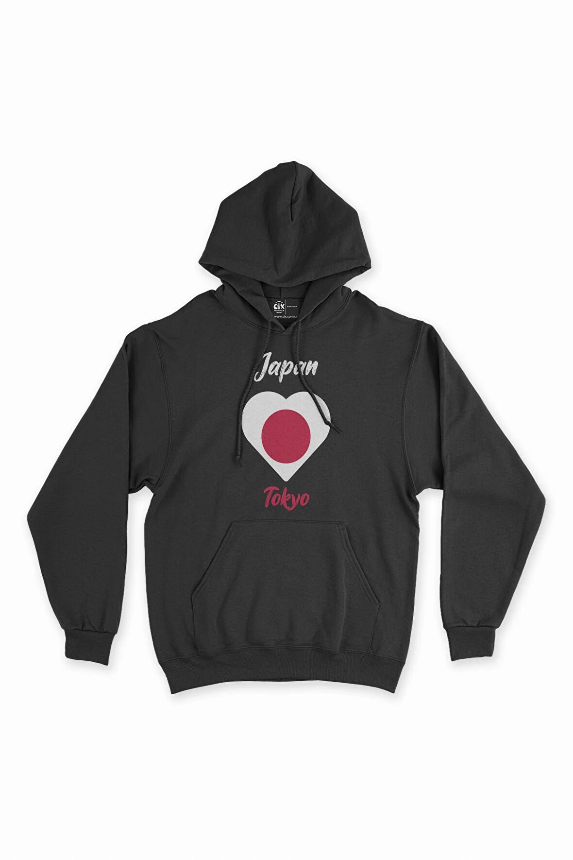 Tokyo Japonya Bayraklı Kalpli Siyah Sweatshirt Hoodie