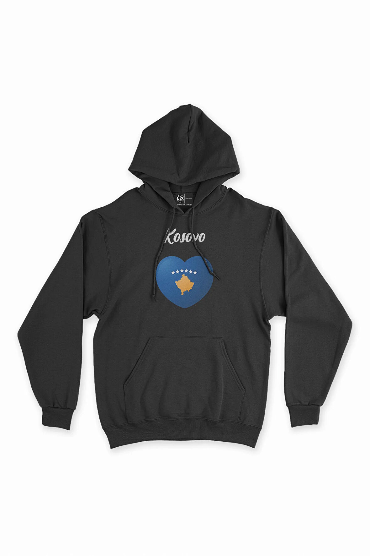 Kosova Bayraklı Kalpli Siyah Sweatshirt Hoodie
