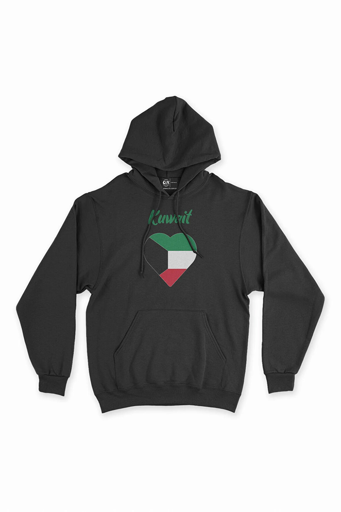 Kuveyt Bayraklı Kalpli Siyah Sweatshirt Hoodie