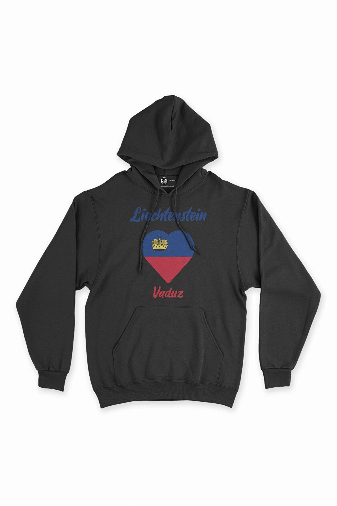 Vaduz Lihteştayn Bayraklı Kalpli Siyah Sweatshirt Hoodie