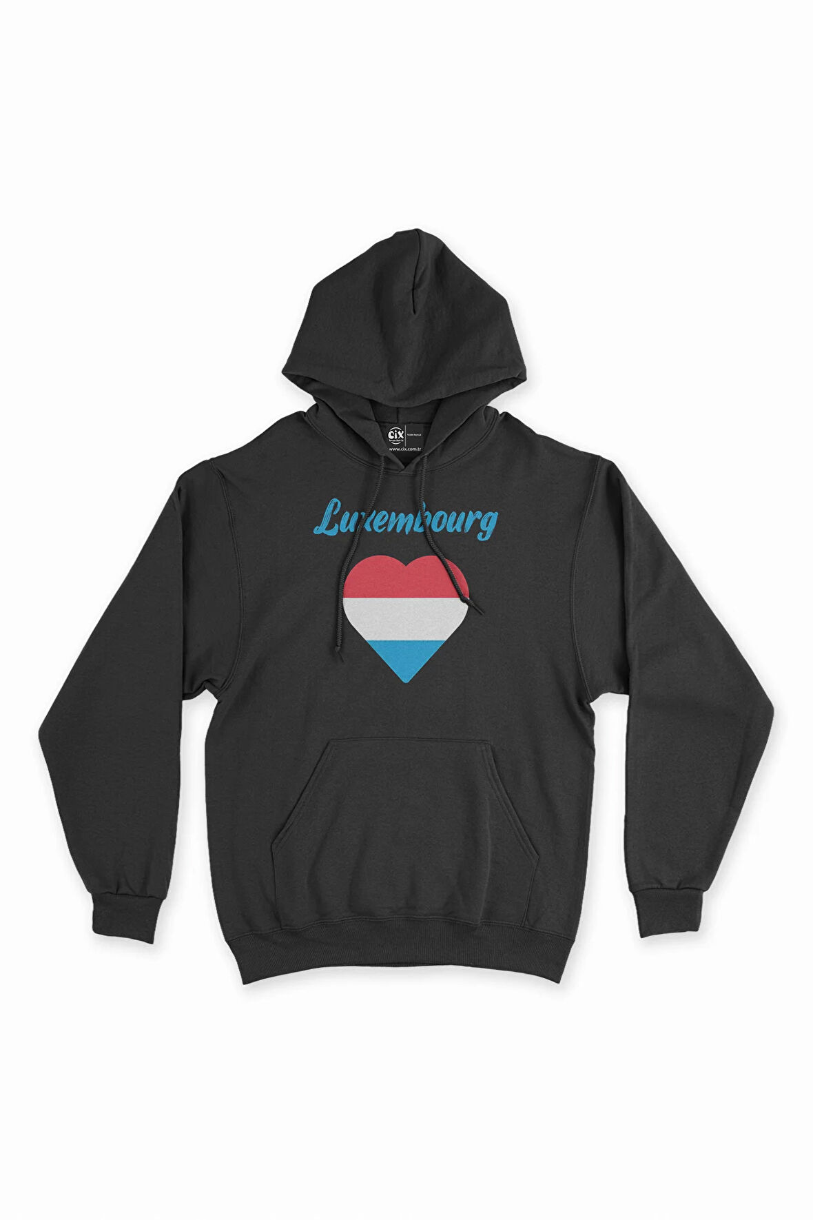 Lüksemburg Bayraklı Kalpli Siyah Sweatshirt Hoodie