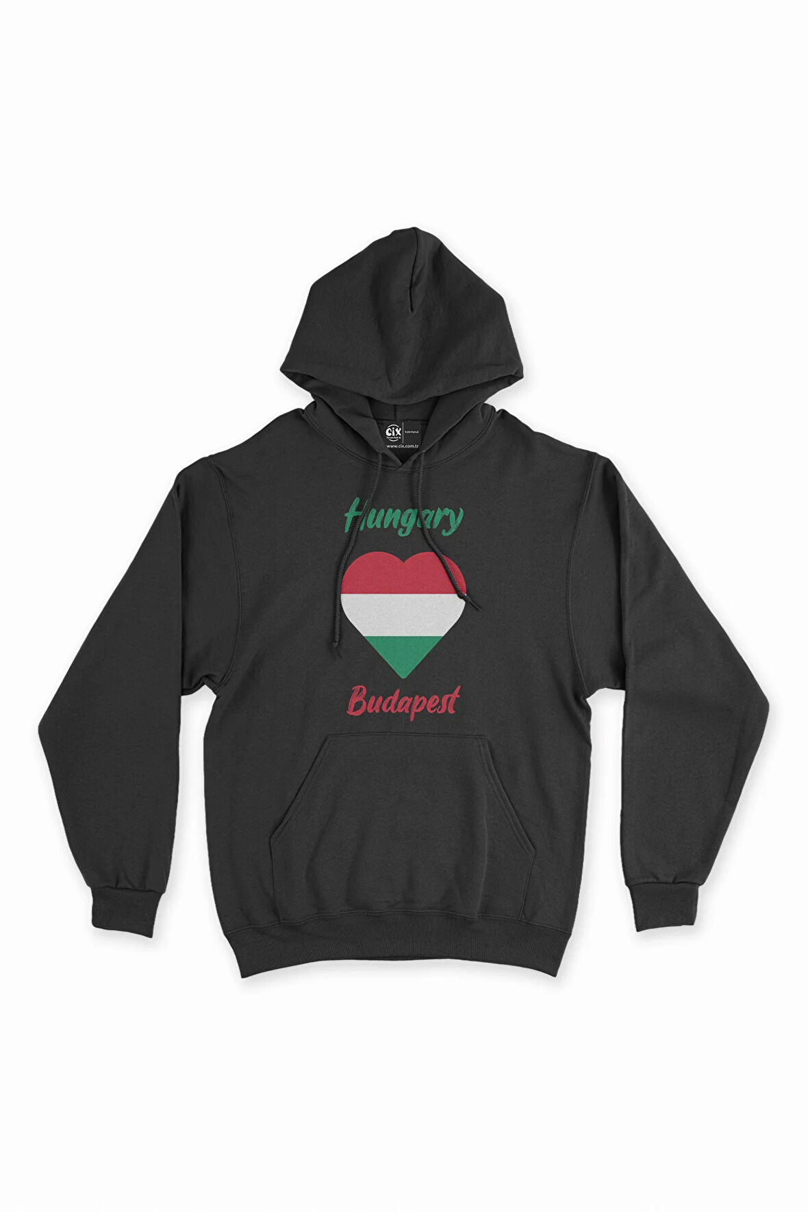 Budapeşte Macaristan Bayraklı Kalpli Siyah Sweatshirt Hoodie