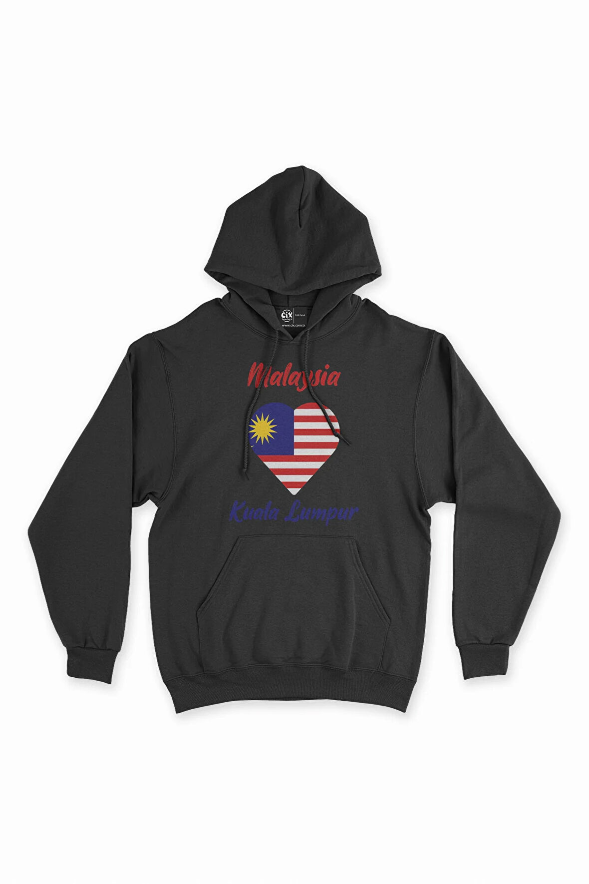 Kuala Lumbur Malezya Bayraklı Kalpli Siyah Sweatshirt Hoodie