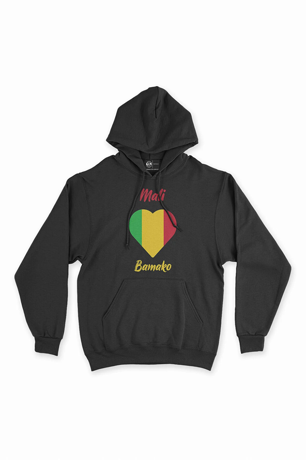 Bamako Bali Bayraklı Kalpli Siyah Sweatshirt Hoodie