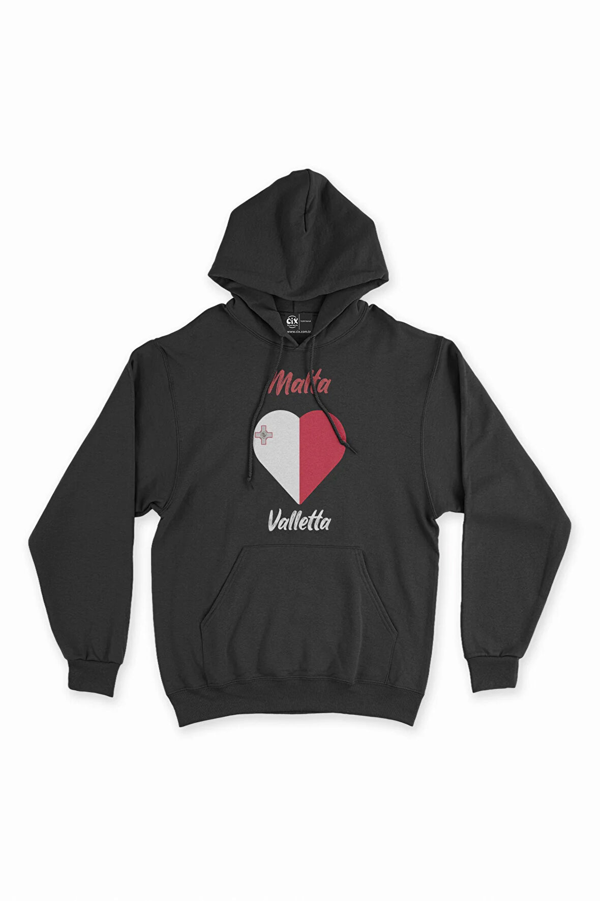 Valletta Malta Bayraklı Kalpli Siyah Sweatshirt Hoodie