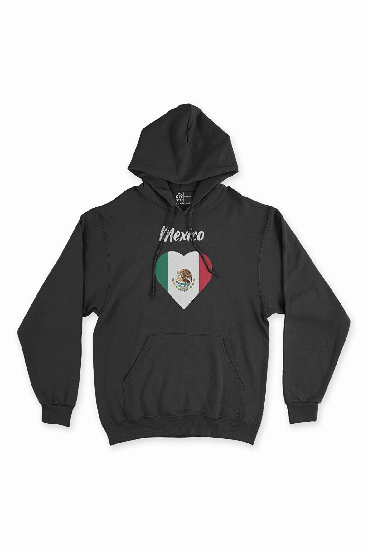 Meksika Bayraklı Kalpli Siyah Sweatshirt Hoodie