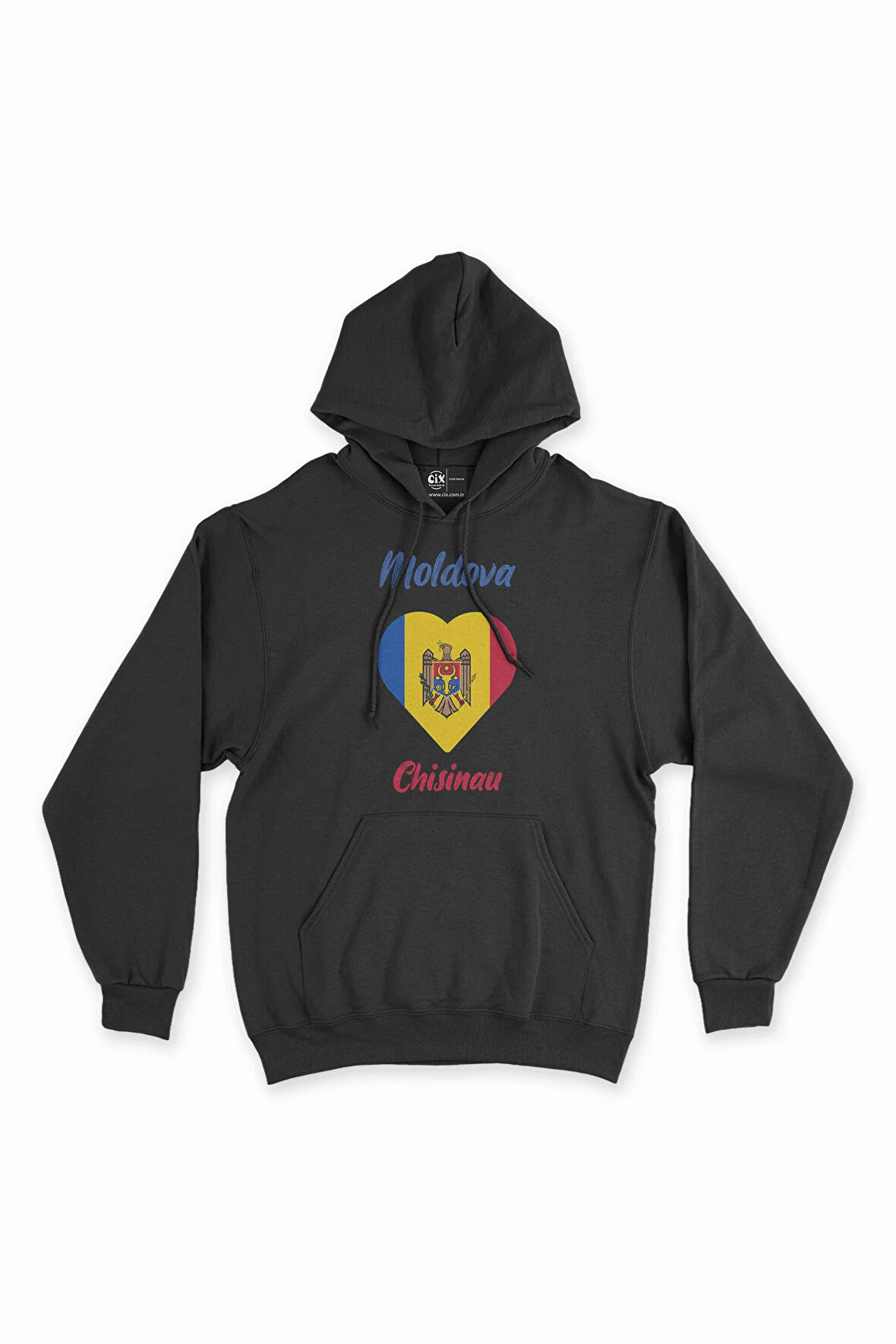 Kişinev Moldova Bayraklı Kalpli Siyah Sweatshirt Hoodie