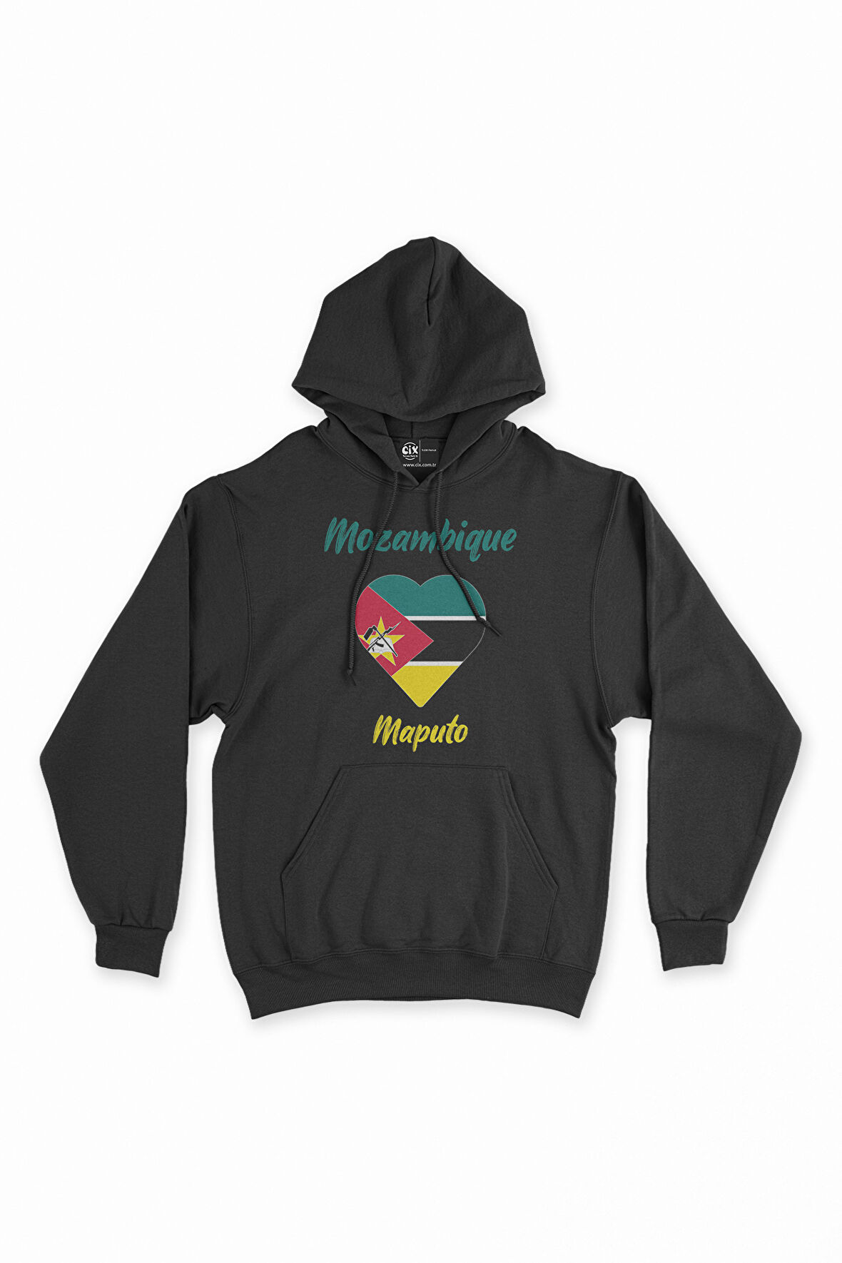 Maputo Mozambik Bayraklı Kalpli Siyah Sweatshirt Hoodie