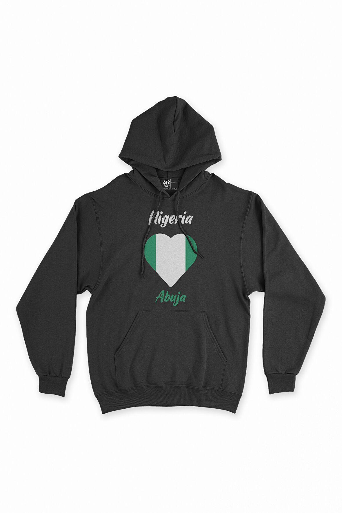 Abuja Nijerya Bayraklı Kalpli Siyah Sweatshirt Hoodie