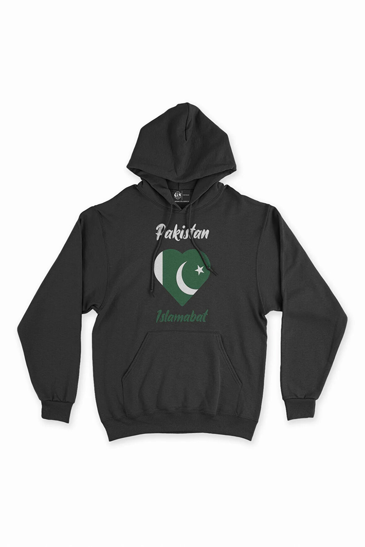İslamabat Pakistan Bayraklı Kalpli Siyah Sweatshirt Hoodie