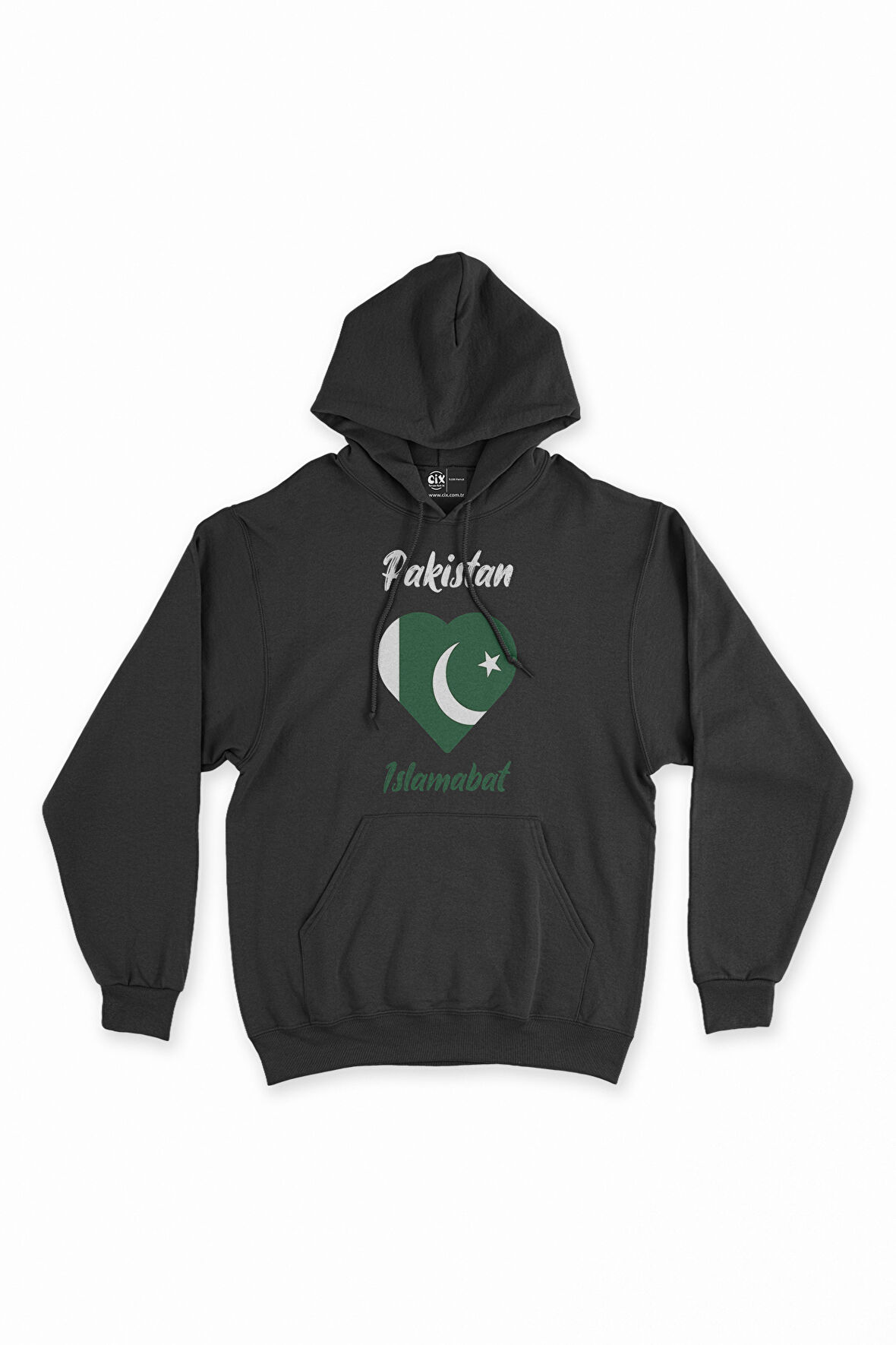 İslamabat Pakistan Bayraklı Kalpli Siyah Sweatshirt Hoodie