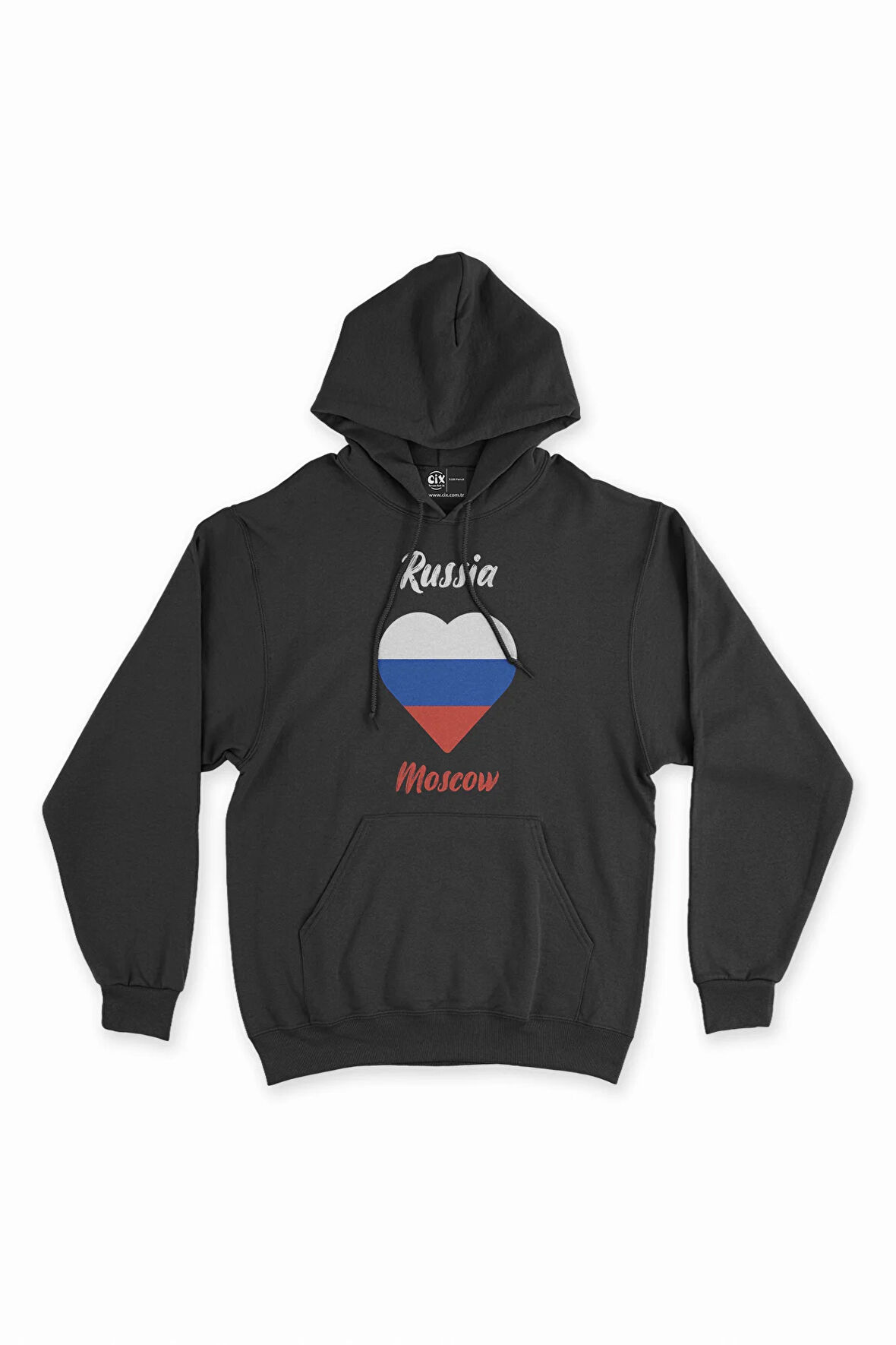 Moskova Rusya Bayraklı Kalpli Siyah Sweatshirt Hoodie