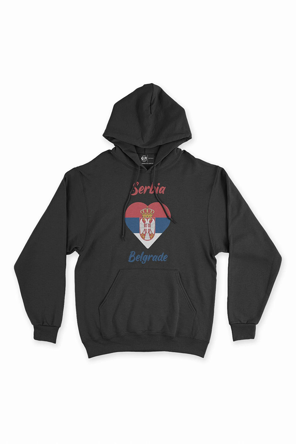 Belgrade Sırbistan Bayraklı Kalpli Siyah Sweatshirt Hoodie