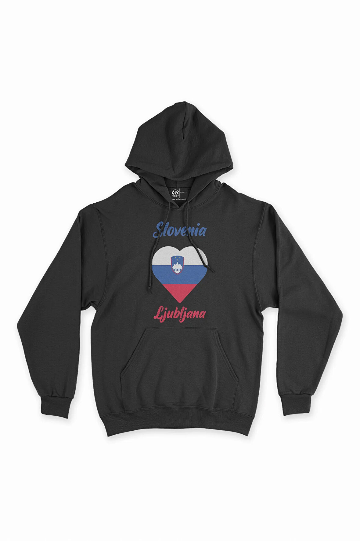 Ljubljana Slovenya Bayraklı Kalpli Siyah Sweatshirt Hoodie