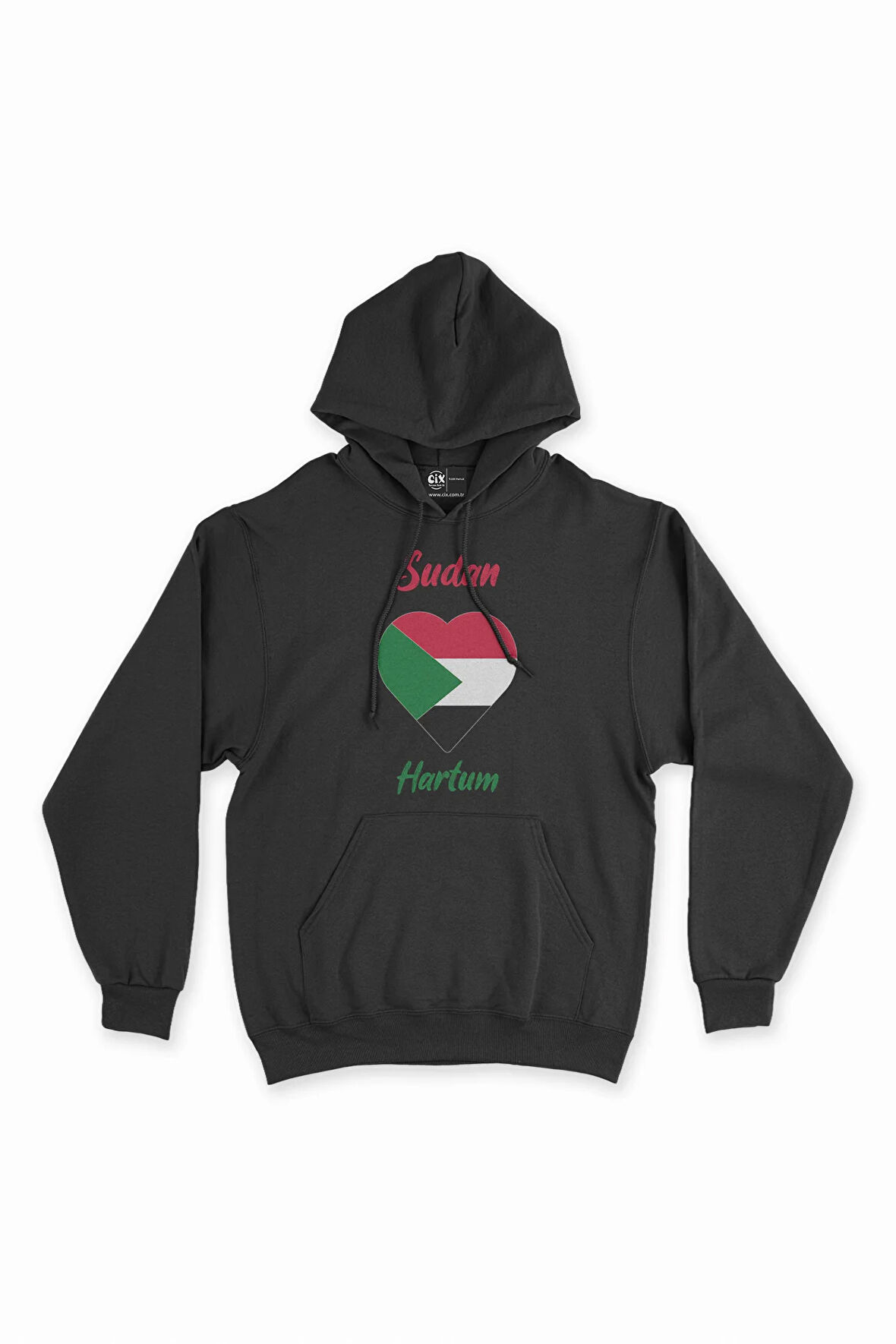Hartum Sudan Bayraklı Kalpli Siyah Sweatshirt Hoodie