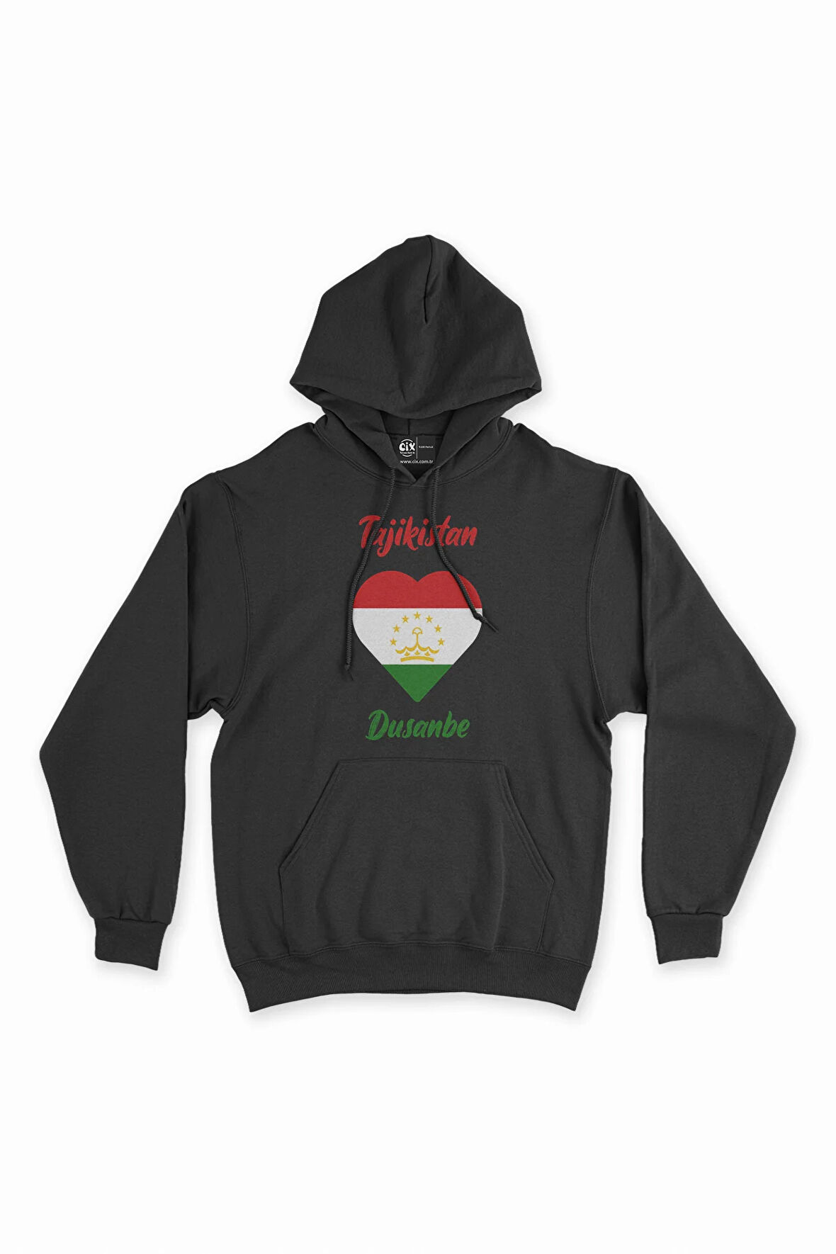 Duşanbe Tacikistan Bayraklı Kalpli Siyah Sweatshirt Hoodie