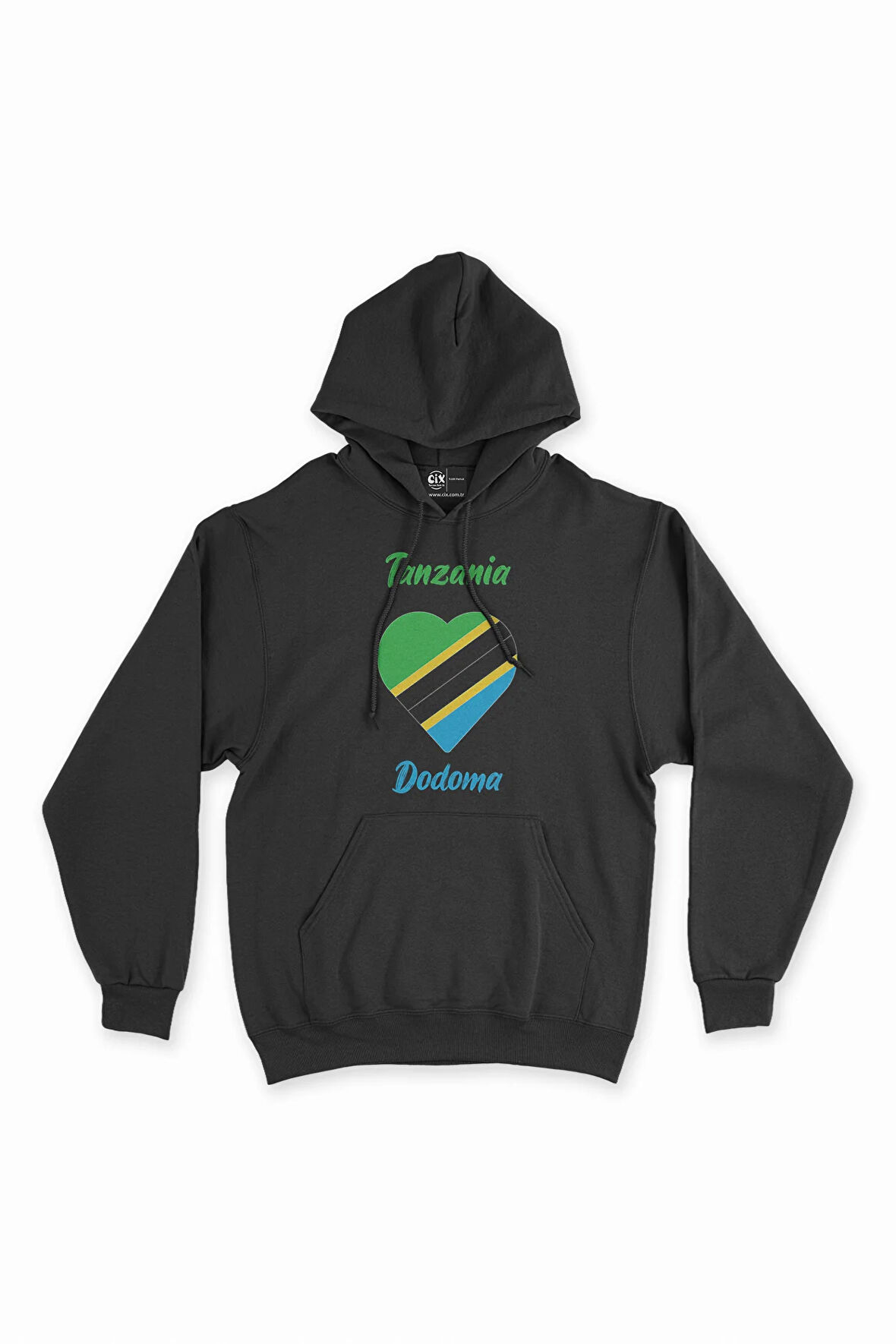 Dodoma Tanzanya Bayraklı Kalpli Siyah Sweatshirt Hoodie