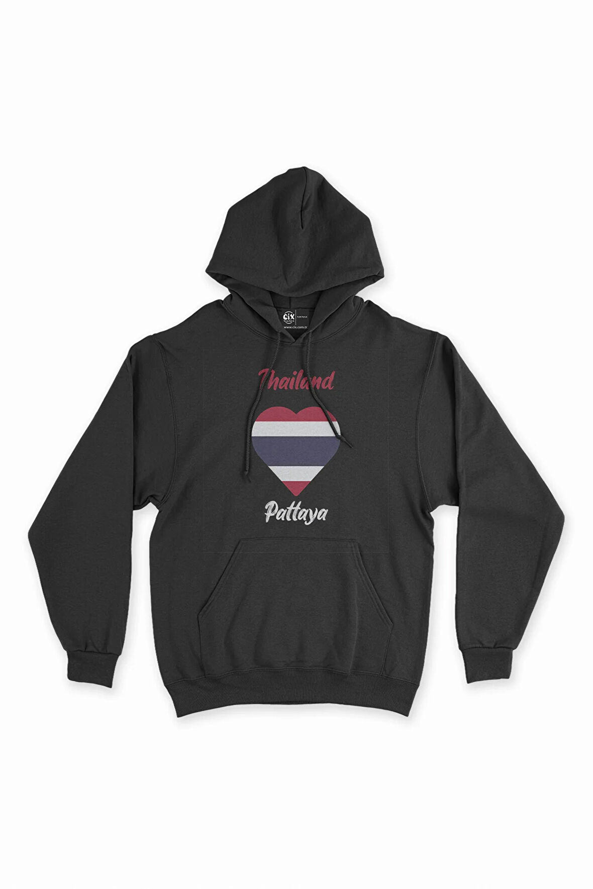 Pattaya Tayland Bayraklı Kalpli Siyah Sweatshirt Hoodie